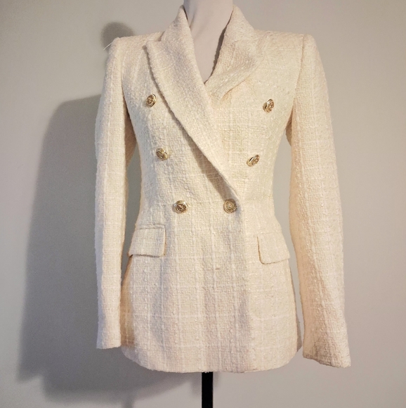 Zara Jackets & Blazers - Tweed Cream Double-Breasted Women's Blazer Size XS